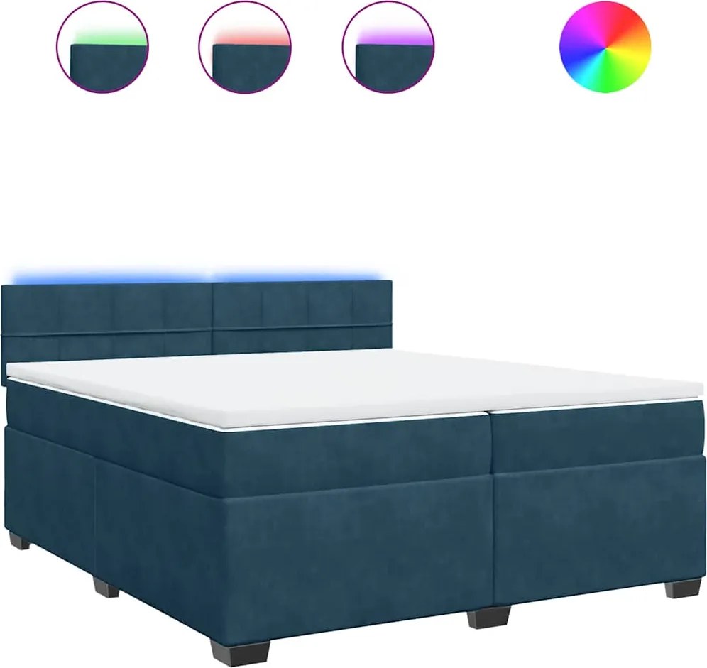 vidaXL Pat box spring cu saltea, albastru, 200x200 cm, catifea