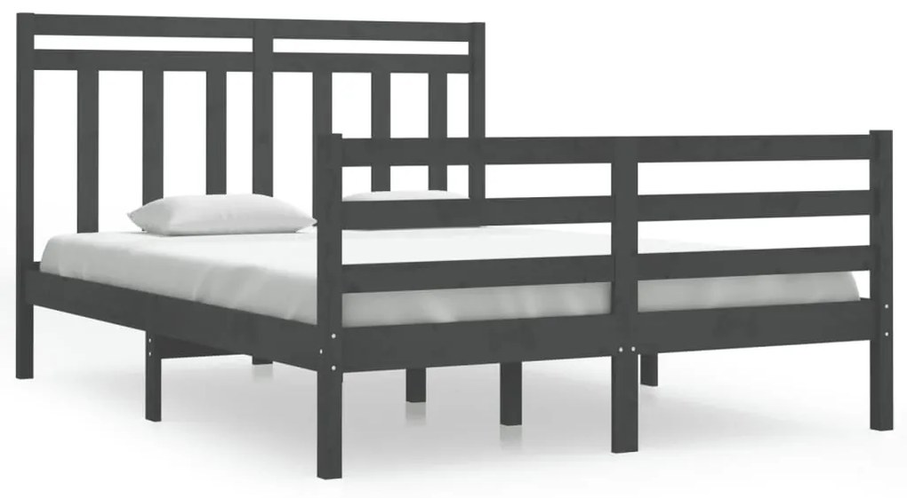 3105292 vidaXL Cadru de pat dublu, gri, 135x190 cm, lemn masiv