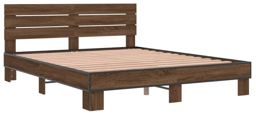 3280141 vidaXL Cadru de pat, stejar maro, 160x200 cm, lemn prelucrat și metal