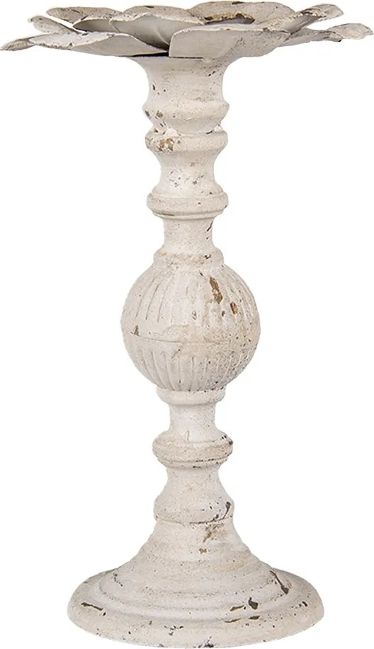 Suport lumanare, alb patinat, din metal, aspect vintage, Ø19x34 cm