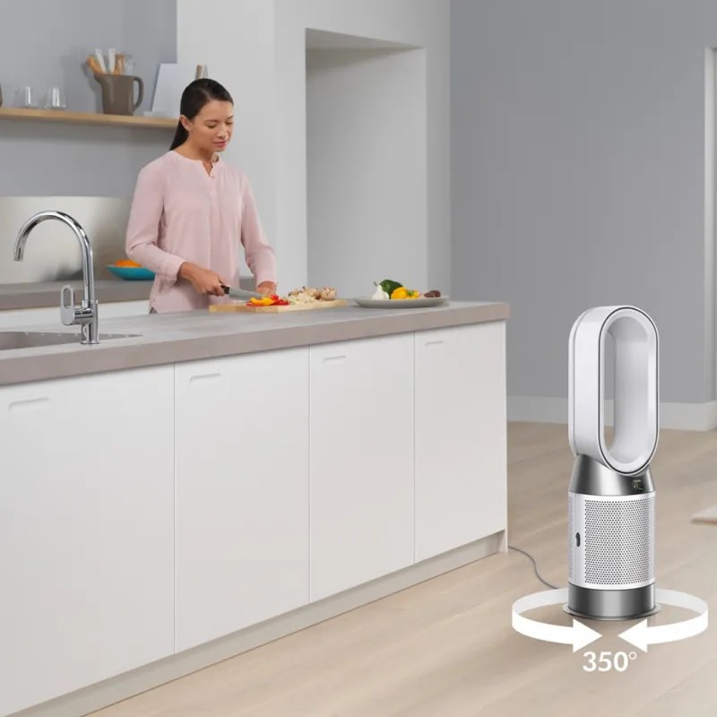 Purificator de aer 2in1 Dyson Purifier Hot+Cool HP1 544826-01, Incalzire/Racire, 50 W, 30 m2, 287 l/s, 10 viteze, Air Multiplier™, Wi-Fi, Bluetooth, Oscilatie, Alb/Argintiu
