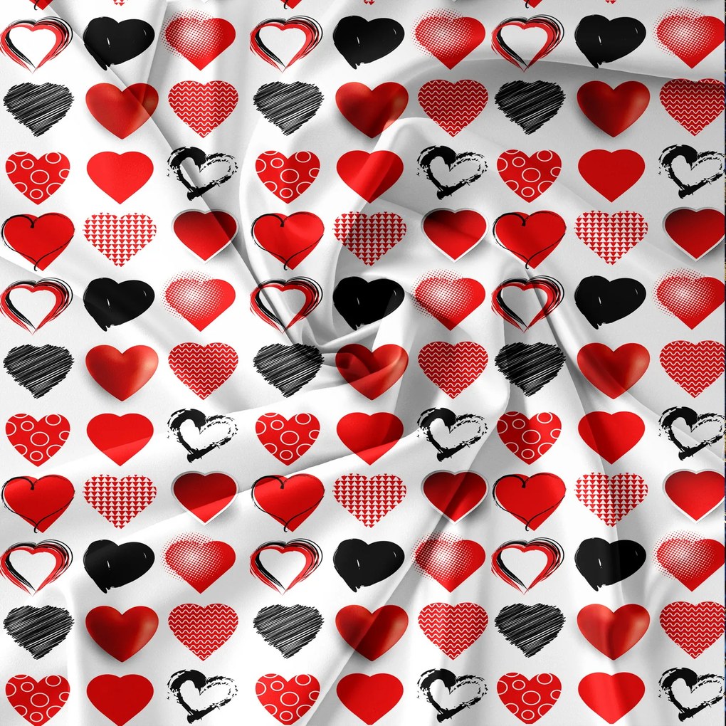 Lenjerie de pat din microfibra alba, HEARTS RED AND BLACK