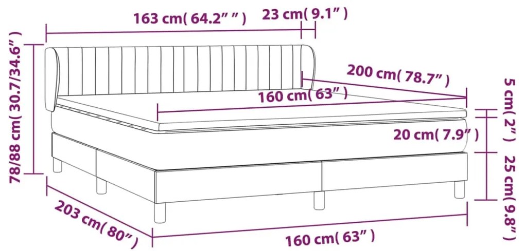 Pat box spring cu saltea, maro inchis, 160x200 cm, textil