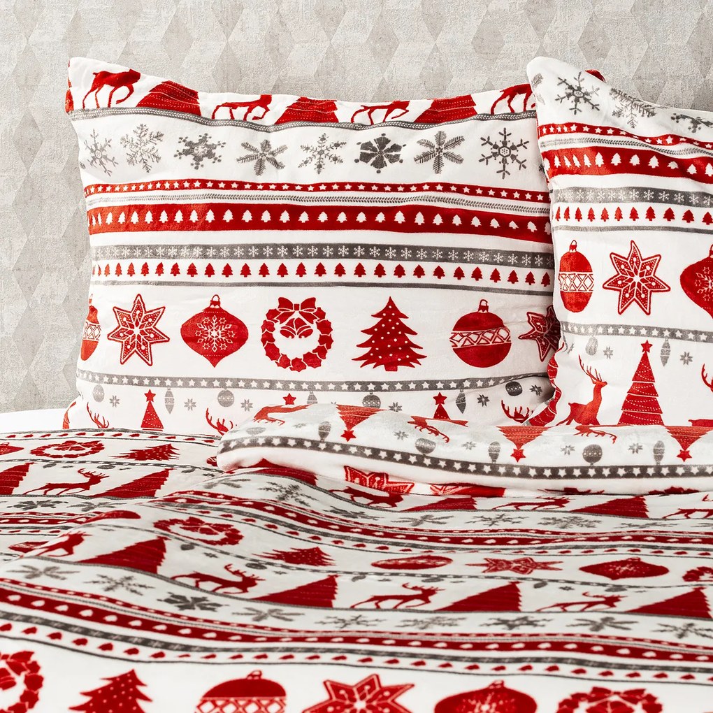 Lenjerie pat micro-flanelă Crăciun 4Home Christmas Time, roșu, 160 x 200 cm, 70 x 80 cm