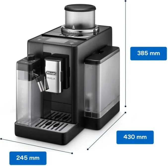 Mașină de espresso DeLonghi Rivelia Onyx Black EXAM440.55.B, 1450 W, 19 bari, 1,4 L, 16 băuturi, Aroma, LatteCrema Hot, Twin Shot, Bean Adapt, ecran tactil TFT, negru mat