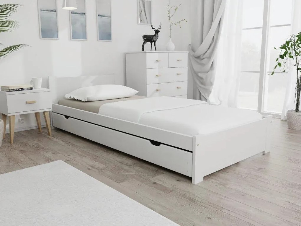 Pat IKAROS 80 x 200 cm, alb Saltea: Saltea Deluxe 10 cm, Somiera: cu somiera din lamele