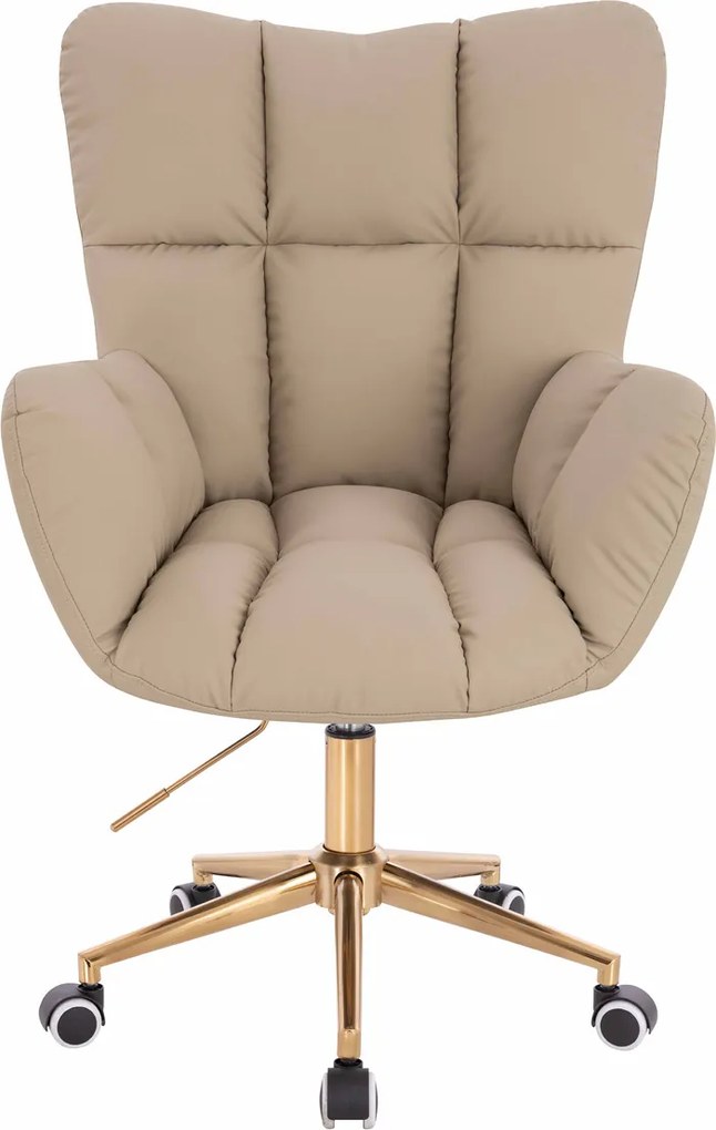 HR650K Scaun Crem Piele Ecologica Premium Soft cu Bază Aurie