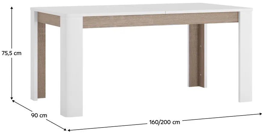 Masă de sufragerie Lynatut Typ 75 (alb ultralucios + stejar sonoma trufă închis) (pentru 6-8 persoane). 1075521