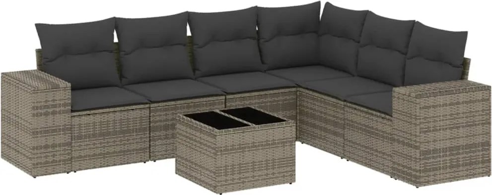 vidaXL Set canapele de grădină, 7 piese, cu perne, gri, poliratan
