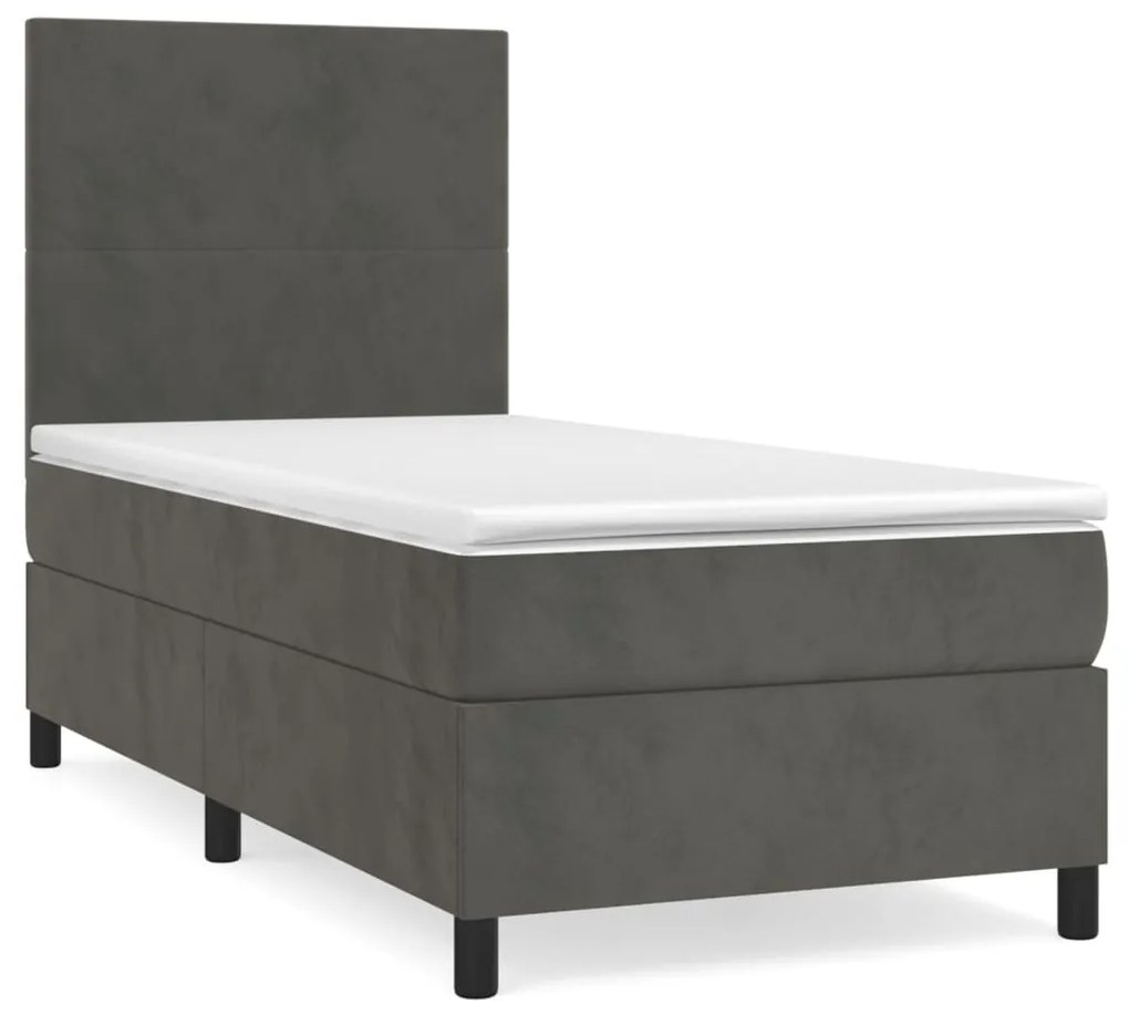 3142882 vidaXL Pat box spring cu saltea, gri închis, 90x200 cm, catifea
