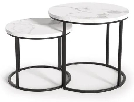 Set 2 buc. masă de cafea metalică Owen (Marmură albă + Negru). 1049075