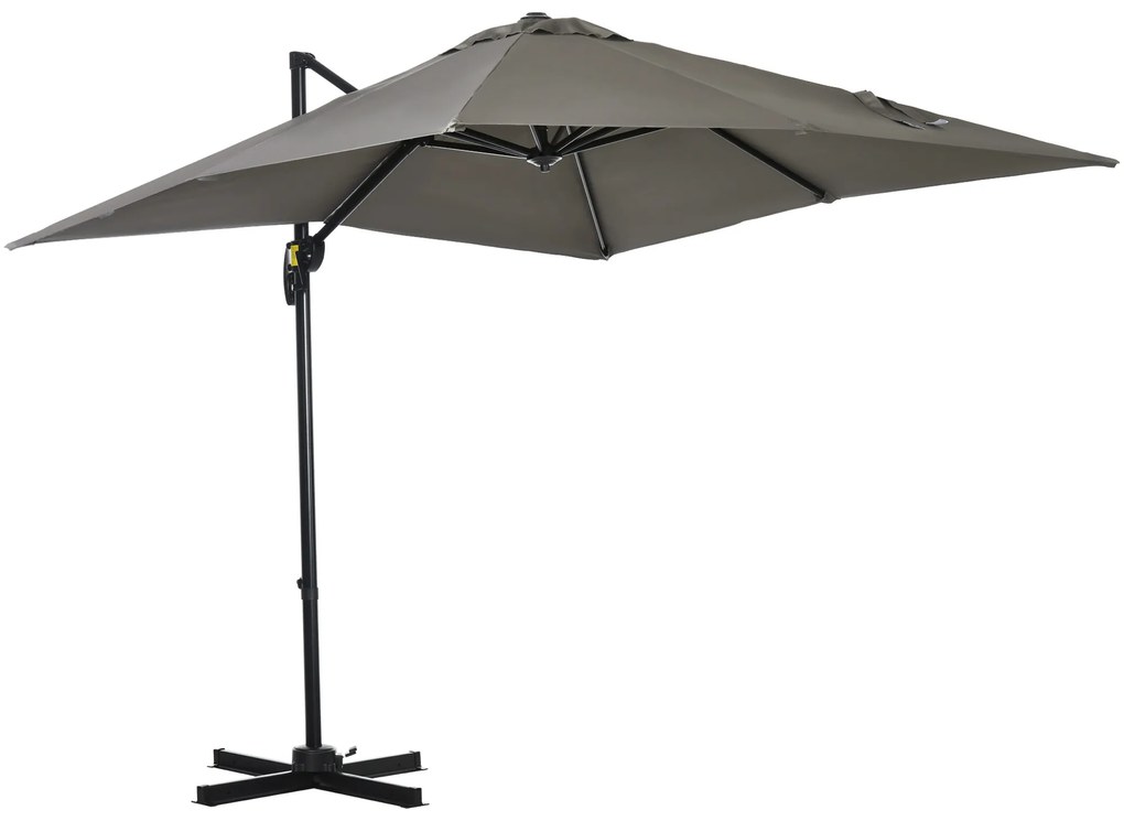 Outsunny Umbrelă de Grădină cu Manivelă, Rotire la 360° și Copertină Reglabilă pe 5 Niveluri, 2.5x2.5 m, Gri Deschis | Aosom Romania