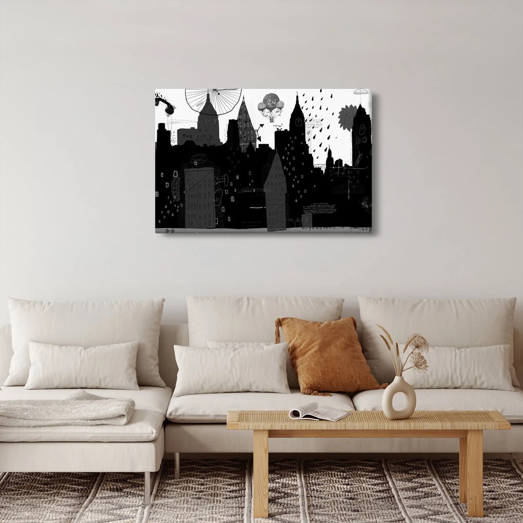 Tablou - Oraș cu inscripții și modele (90x60 cm)