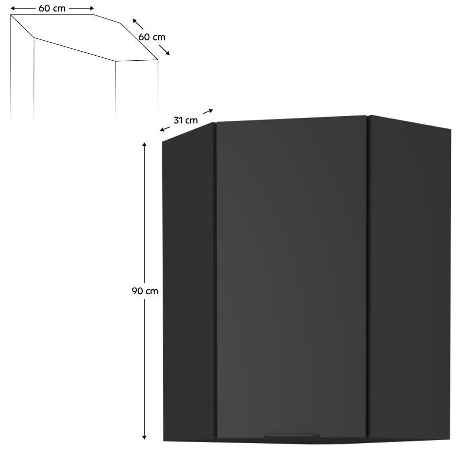 Dulap de bucătărie superior pe colț Sobera 60x60 GN 90 1F (negru). 1097001