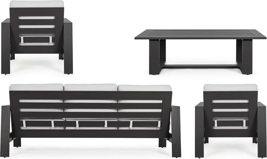 Set mobilier de gradina, 4 piese, metal, gri / negru, Baltic Bizzotto