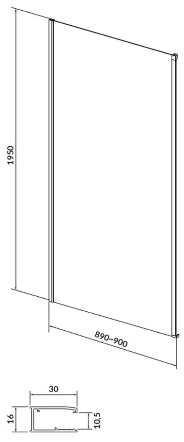 Perete lateral fix 90x195 cm Cersanit Larga profil negru 900x1950 mm, Negru mat