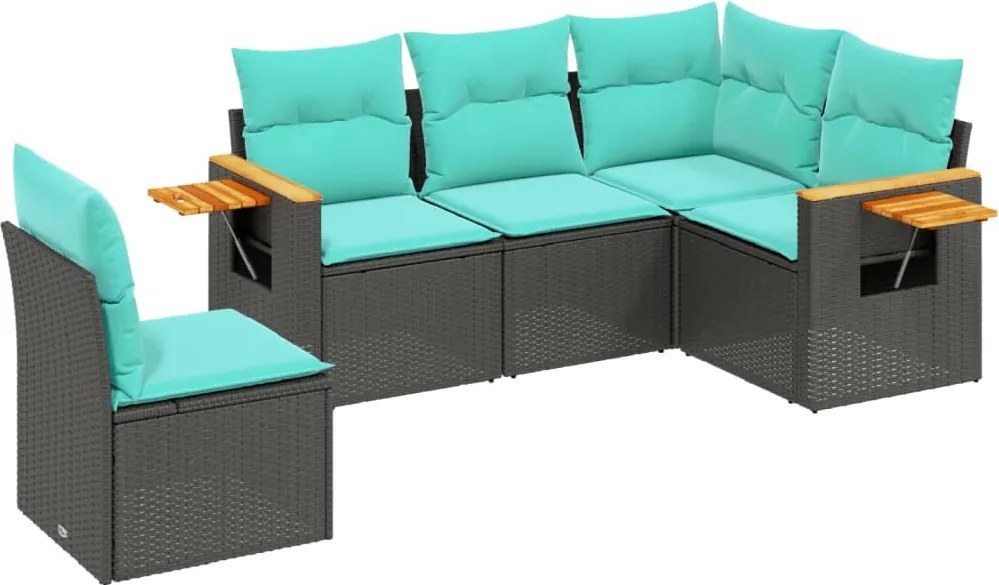 vidaXL Set mobilier de grădină cu perne, 5 piese, negru, poliratan