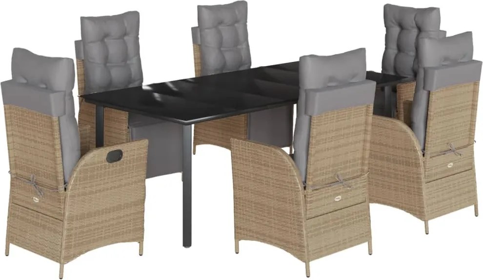 vidaXL Set mobilier pentru grădină, 7 piese, cu perne, bej, poliratan