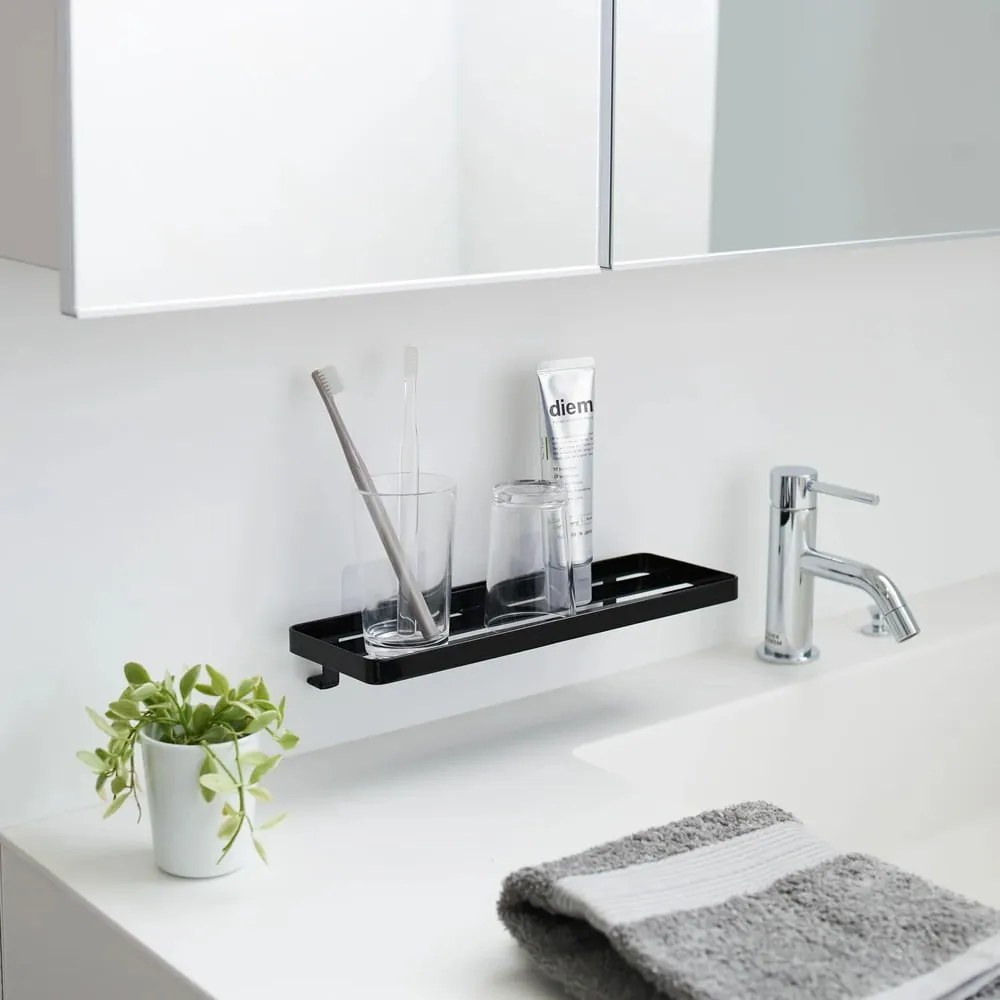 Raft pentru baie negru mat autoadeziv din oțel Film Hook – YAMAZAKI