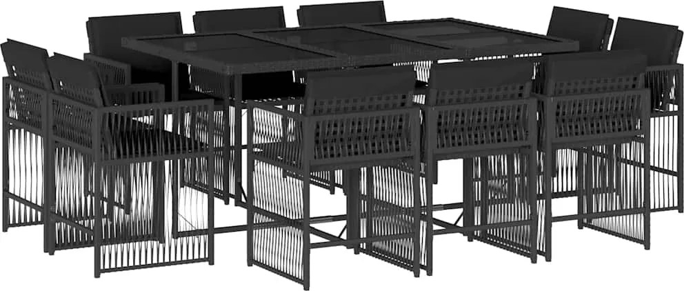 vidaXL Set mobilier de exterior cu perne, 11 piese, negru, poliratan