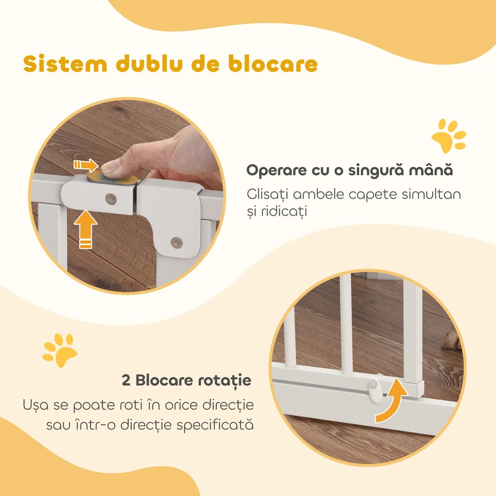 PawHut Poartă pentru Câini, Barieră Largă pentru Scări cu Ușă, 76x75-95 cm, Alb | Aosom Romania