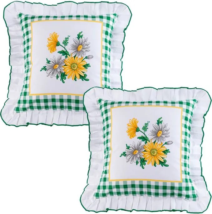 decoDoma Set de 2 fețe de pernă cu volănaș GERBERA 40 x 40 cm