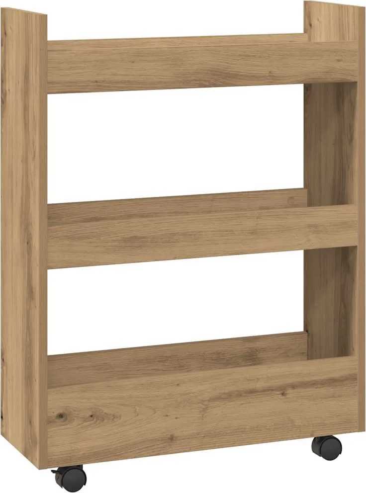 vidaXL Cărucior de depozitare îngust, 3 niveluri stejar artizanal lemn