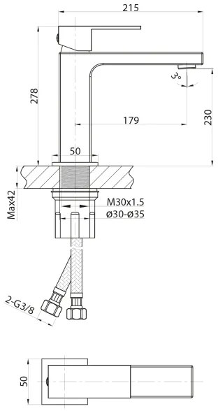 Baterie de lavoar Sapho CUBEMIX 27,8 cm crom lucios