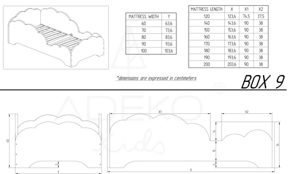 Pat din lemn de pin pentru copii Adeko BOX 9, 90 x 180 cm
