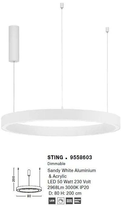 Lustra LED suspendata design circular STING White 80cm