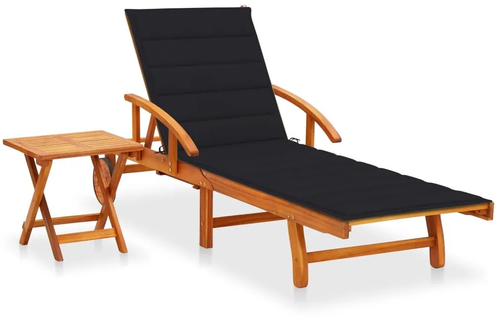 vidaXL Șezlong de grădină cu masă și pernă, lemn masiv de acacia