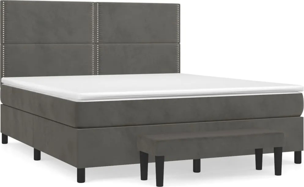 vidaXL Pat box spring cu saltea, gri închis, 160x200 cm, catifea