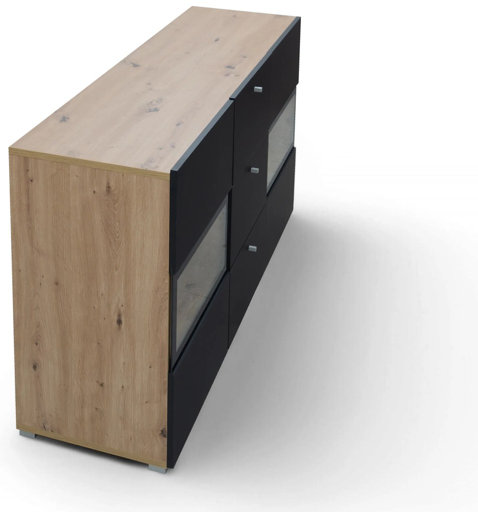 Comodă Baros 26 132 cm - stejar artizanal / negru mat