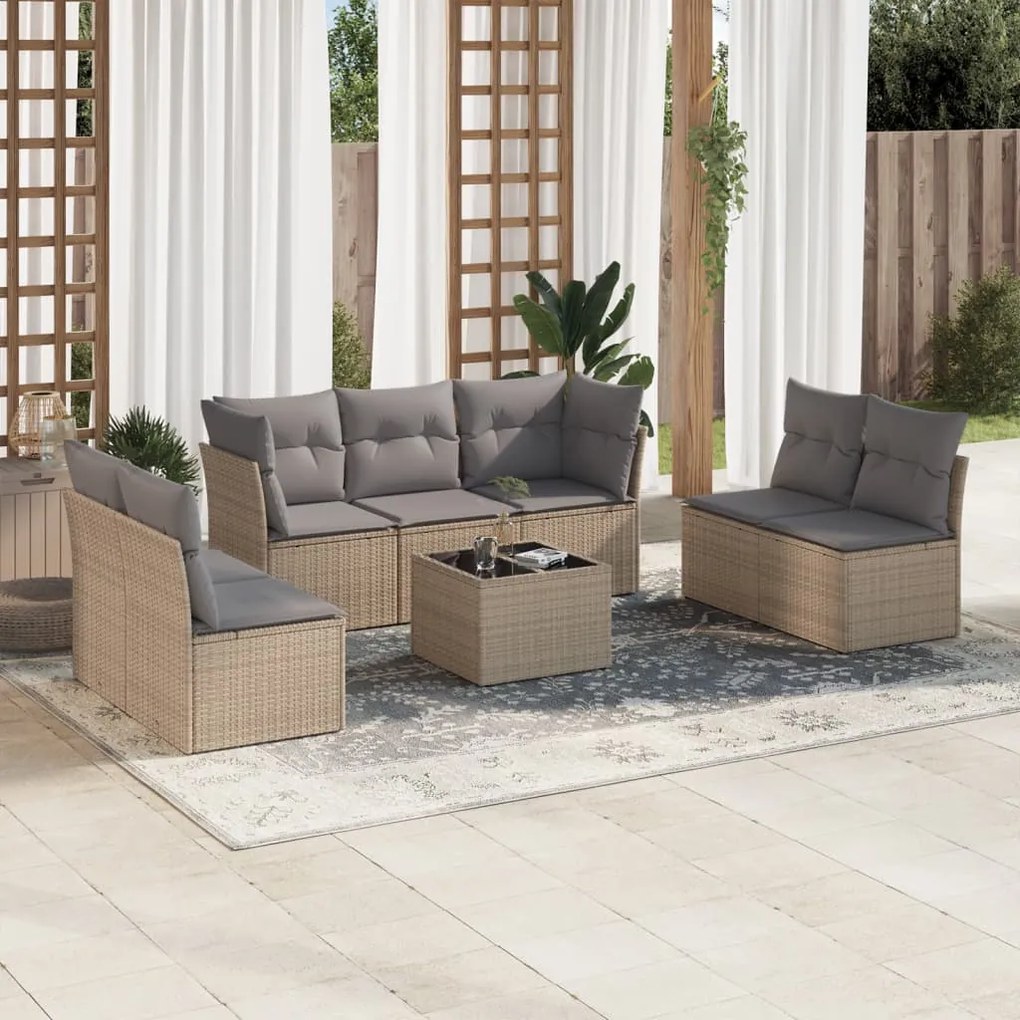 vidaXL Set canapele de grădină, 8 piese, cu perne, bej, poliratan