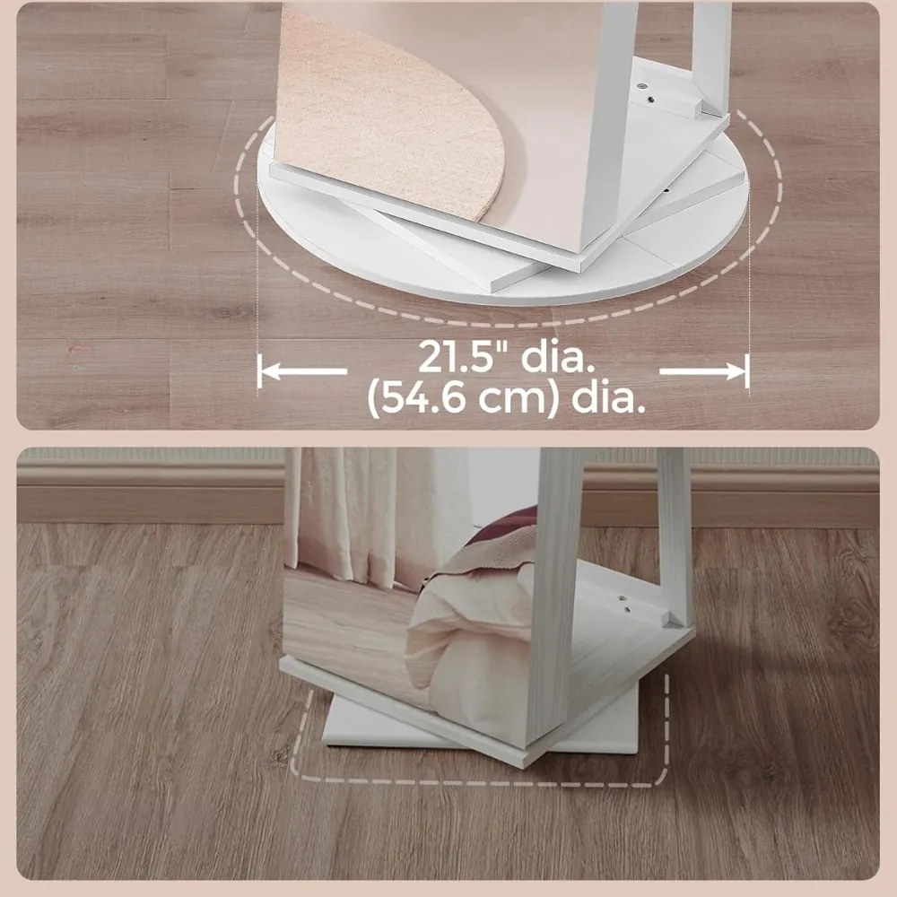 Oglindă cu suport și spațiu pentru bijuterii CHANTAL, 54,5×54,5×162 cm, albă SongmicsHome