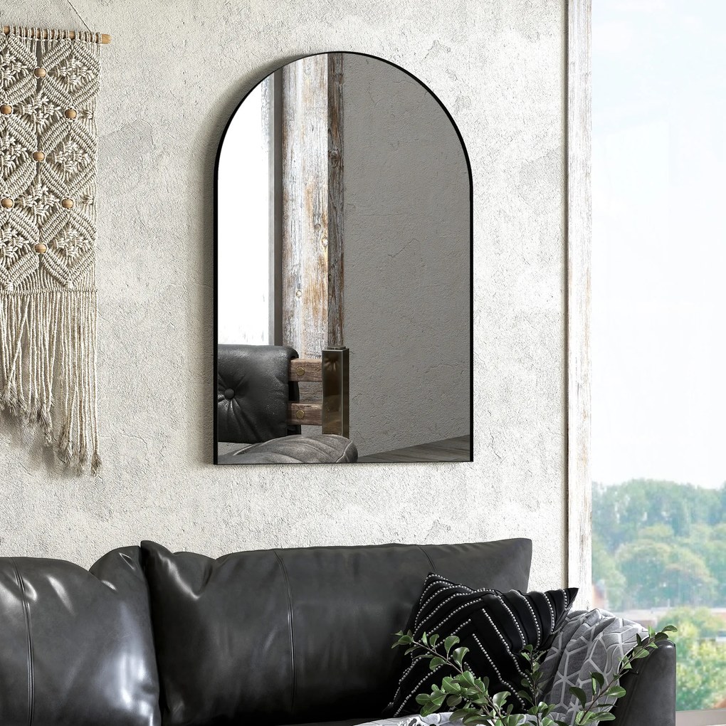 HOMCOM Oglindă de Baie în Formă de Arc și Ramă din Aluminiu, Oglindă Decorativă, 60x3x90 cm, Negru | Aosom Romania