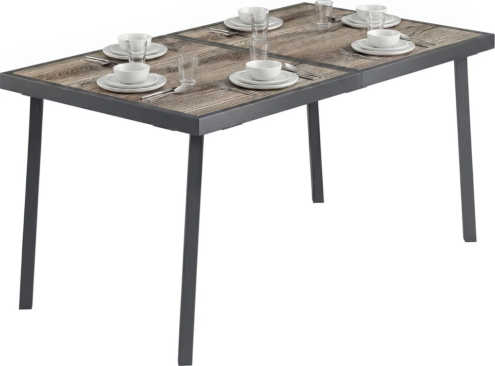 Outsunny Masă de Patio, Masă de Balcon, Masă de Dining pentru Exterior 145 x 85 cm pentru 6 Persoane cu Efect de Lemn, Cadrul din Oțel, Gri | Aosom Romania