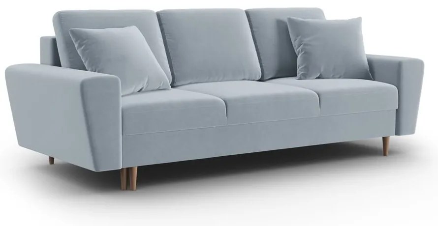 Canapea albastru-deschis extensibilă, cu spațiu de depozitare cu tapițerie din catifea 235 cm Kyoto – Cosmopolitan Design