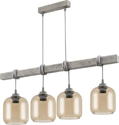 Brilagi - Lustră suspendată pe cablu WOOD GLASS 4xE27/60W/230V pin/gri/maro fumuriu