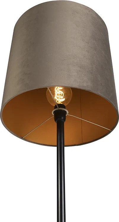 Lampă de podea neagră cu abajur din catifea taupe și auriu 40 cm - Simplo