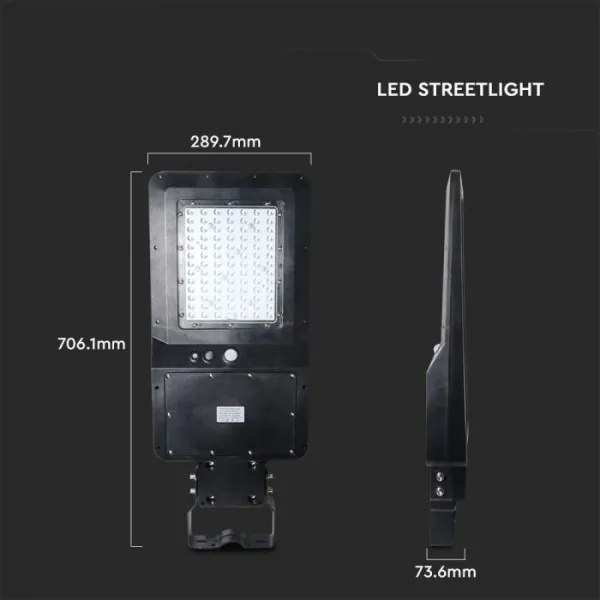 Lampă stradală solară LED cu senzor, 40W, 9,6V, IP65, 4000K + telecomandă