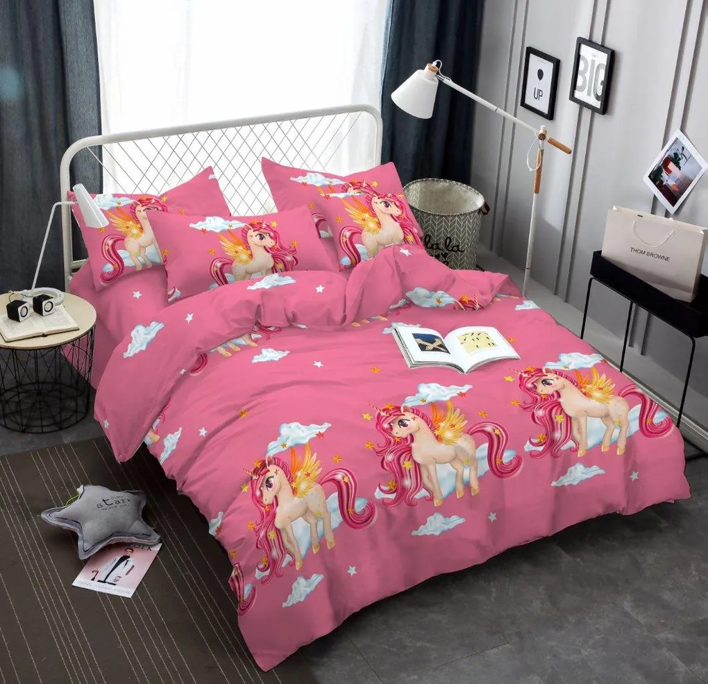 Lenjerie de pat pentru copii KONIK roz Dimensiune lenjerie de pat: 2 buc 70 x 80 cm | 160 x 200 cm