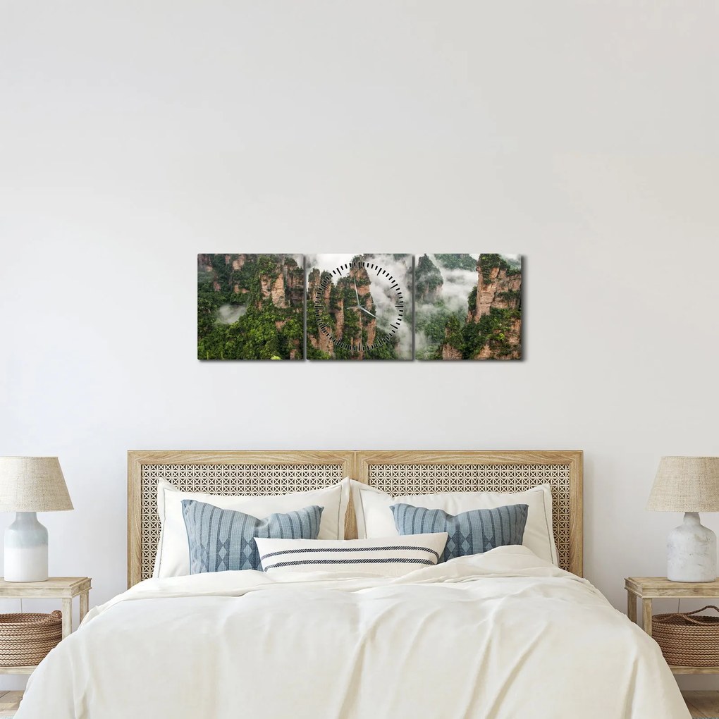 Tablou - Parcul Național Zhangjiajie, China (cu ceas) (90x30 cm)