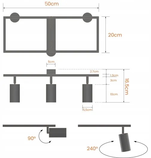 Spot aplicat 3x GU10, 30W, 230V, alb