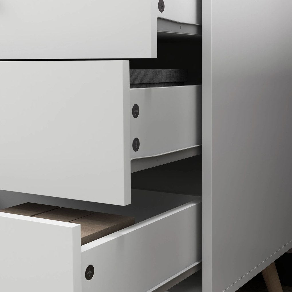 HOMCOM Comodă 3 sertare Design scandinav Mobilier de Depozitare Camera MDF Alb mânere picioare conice Lemn Masiv de pin | Aosom Romania