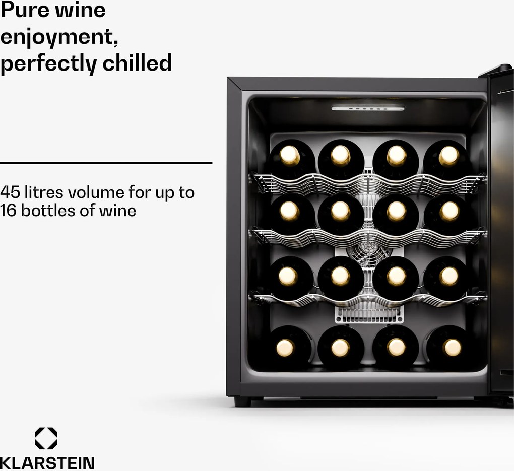 Klarstein Silent Vino 16 Uno, Frigider pentru vin, 1 zona / 16 sticle