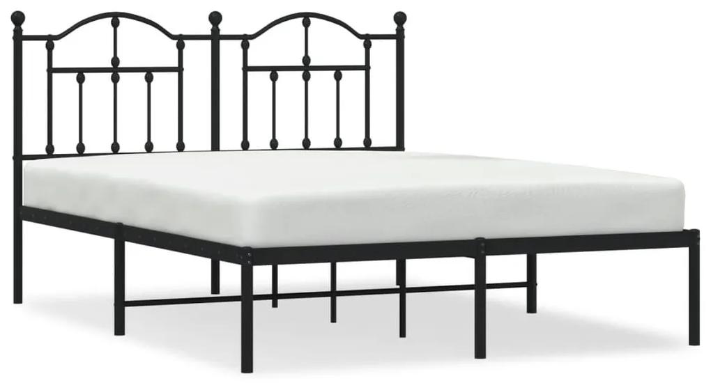 353441 vidaXL Cadru de pat metalic cu tăblie, negru, 150x200 cm