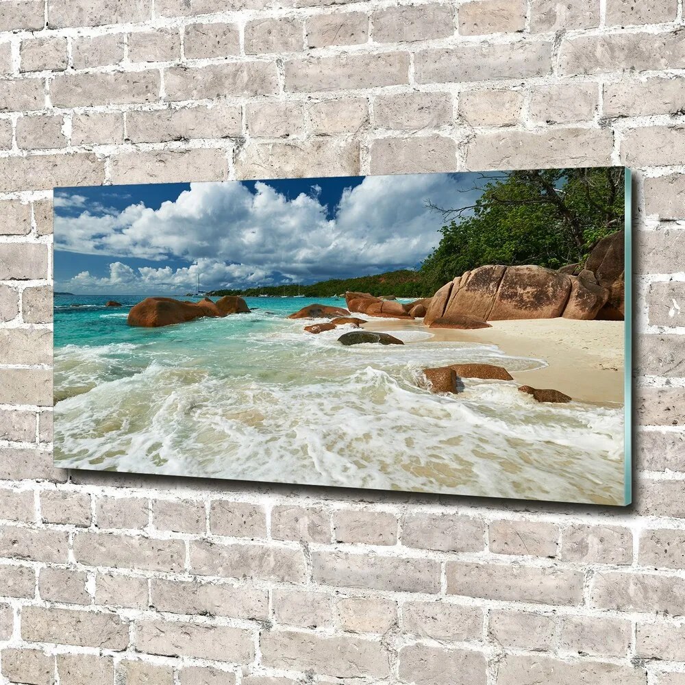 Tablou pe sticlă acrilică Plaja Seychelles