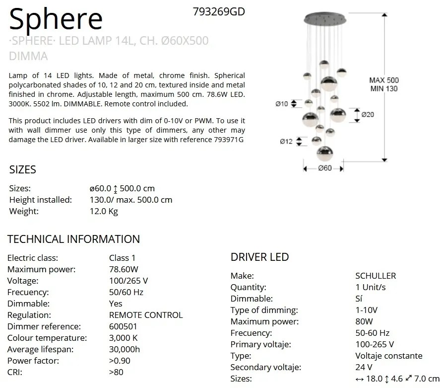 Lustra XXL LED dimabila cu telecomanda design modern Sphere 14L crom