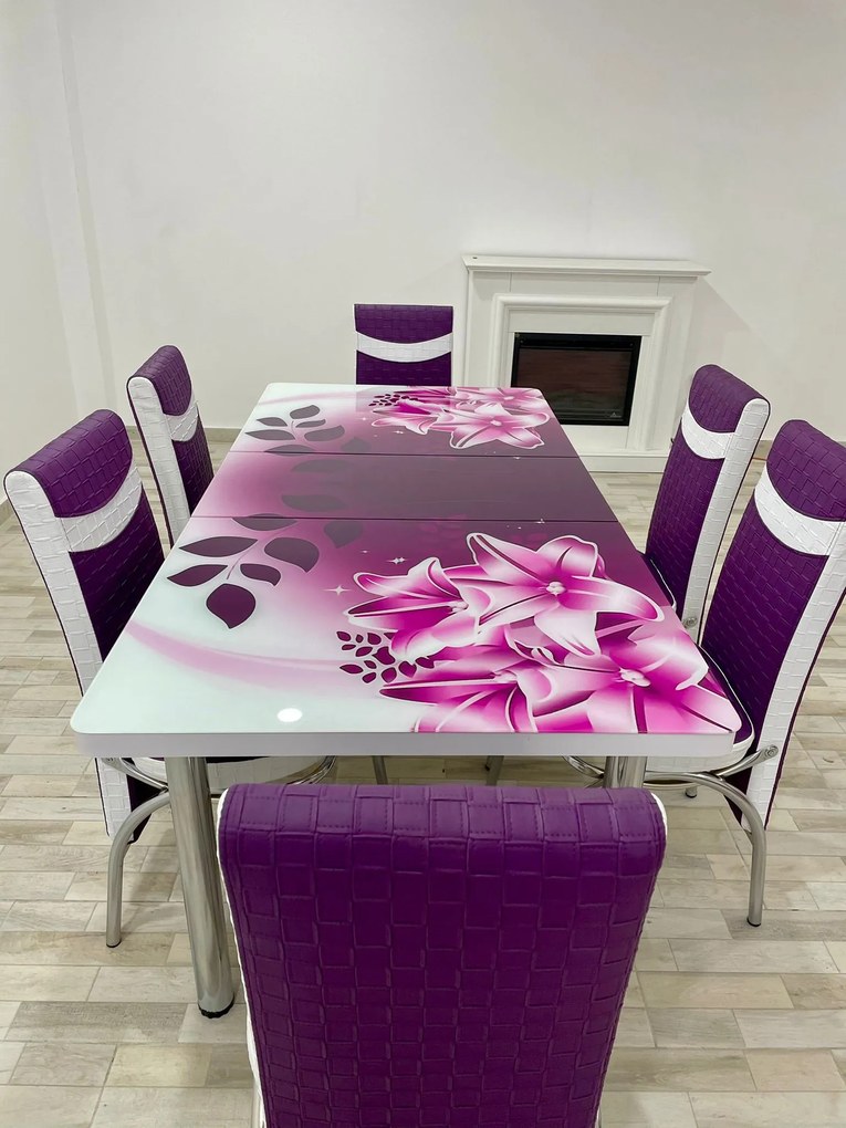 Set masa extensibila 130 / 170 x 80 cm cu 6 scaune, model 331-1